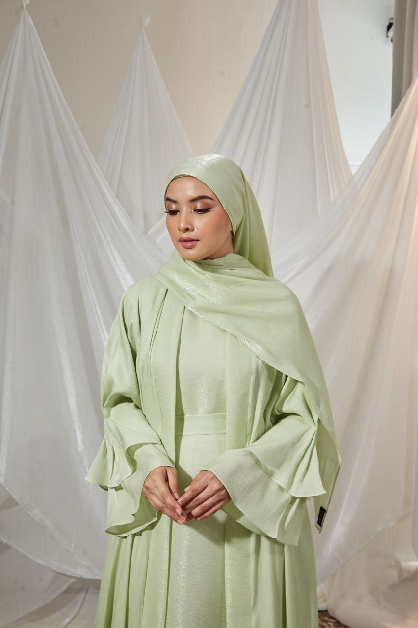 Kamelia Luxury Two Piece Abaya + Matching Hijab - Apple Green