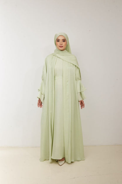 Kamelia Luxury Two Piece Abaya + Matching Hijab - Apple Green