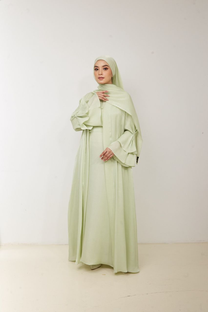 Kamelia Luxury Two Piece Abaya + Matching Hijab - Apple Green