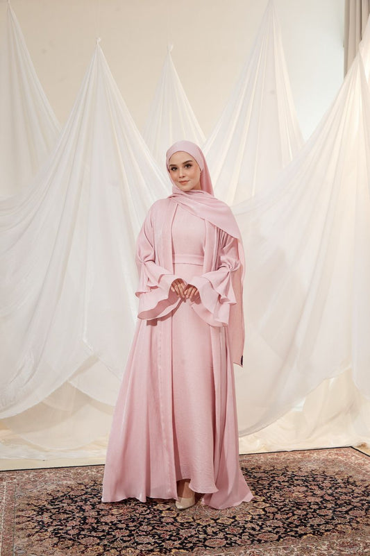 Kamelia Luxury Two Piece Abaya + Matching Hijab - Lemonade Pink