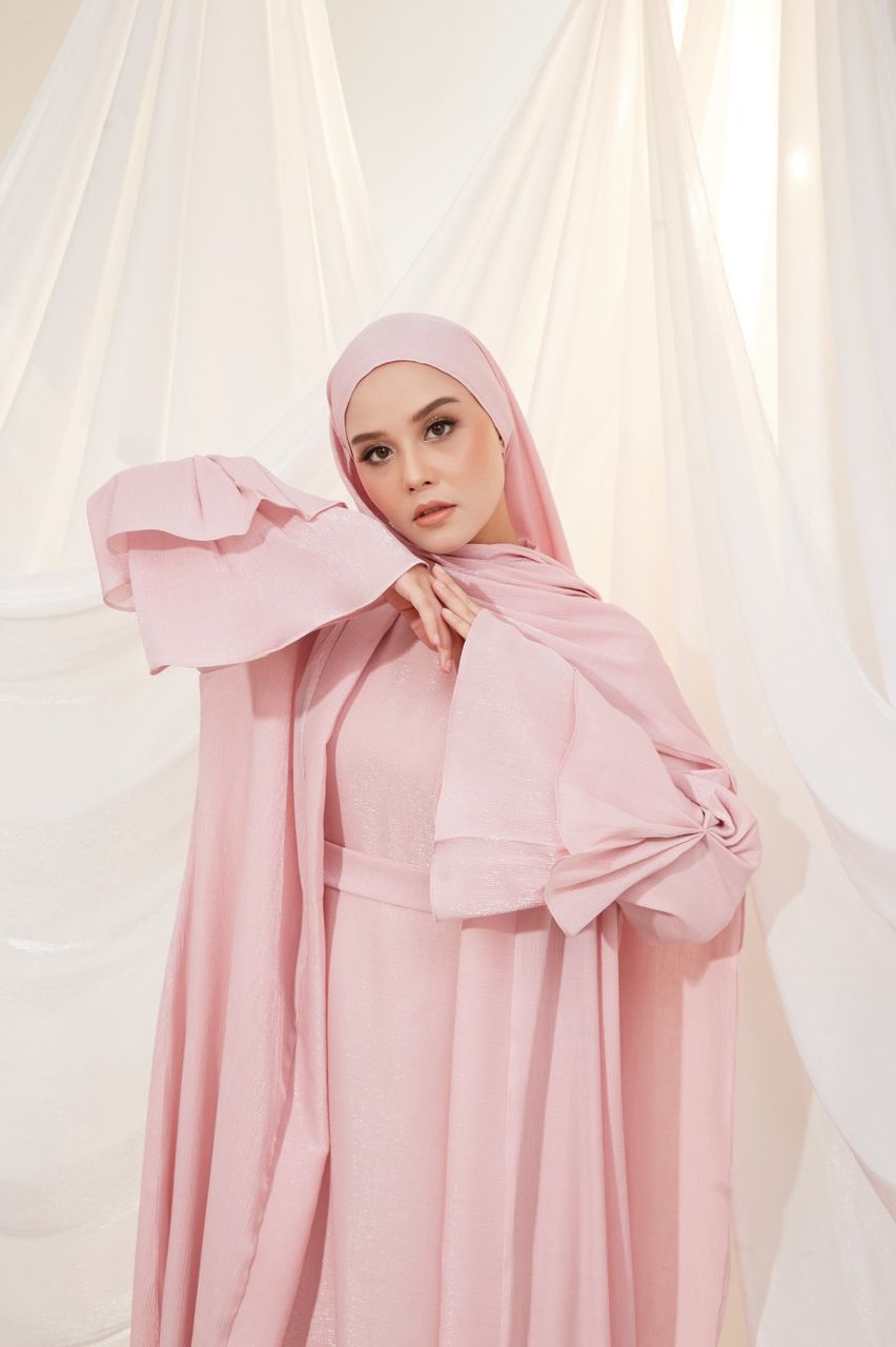 Kamelia Luxury Two Piece Abaya + Matching Hijab - Lemonade Pink