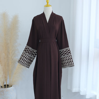 Palestine Keffiyeh Open Abaya - Dark Brown
