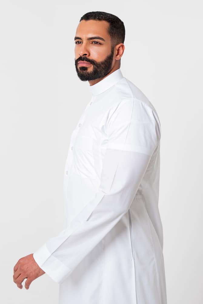 Al-Shiaka® Saudi Collared Thobe - White