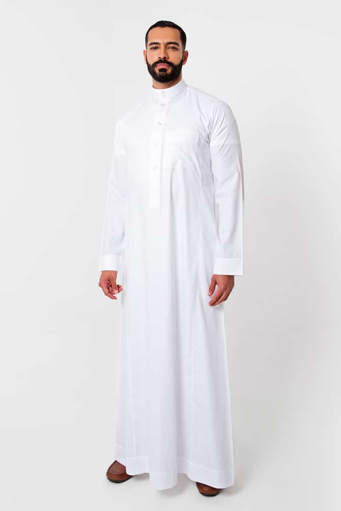 Al-Shiaka® Saudi Collared Thobe - White