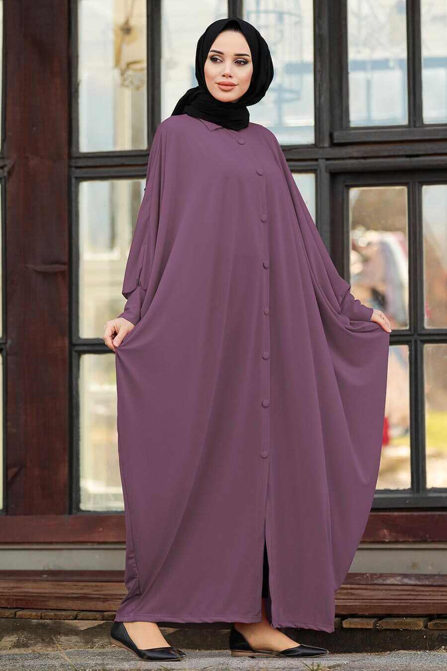 Button Up Modest Abaya - Dark Mauve