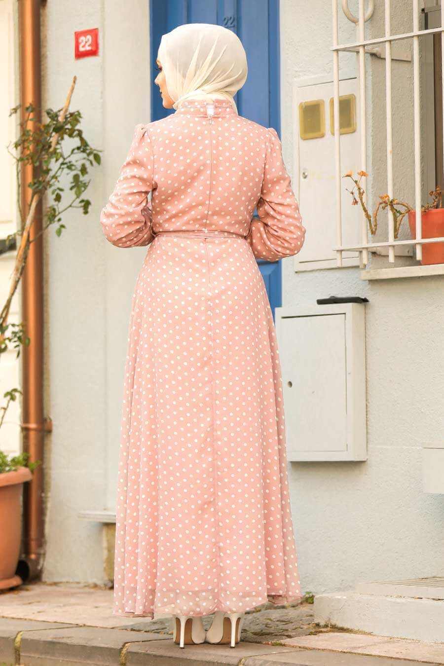 Modest Flare Polka Dot Dress - Pink