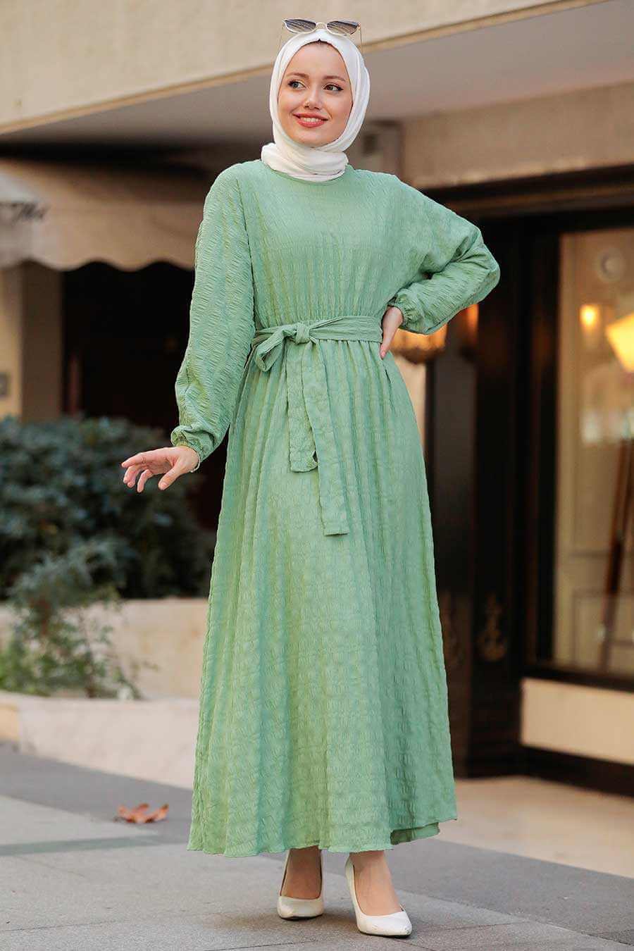 Modest Crinkle Dress - Mint Green