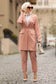 Two-Piece Modest Suit Matching Set Long Blazer Straight Leg Pants - Pink