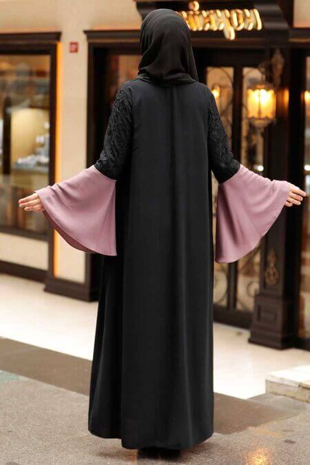 Modest Open Front Contrast Abaya - Dusty Pink