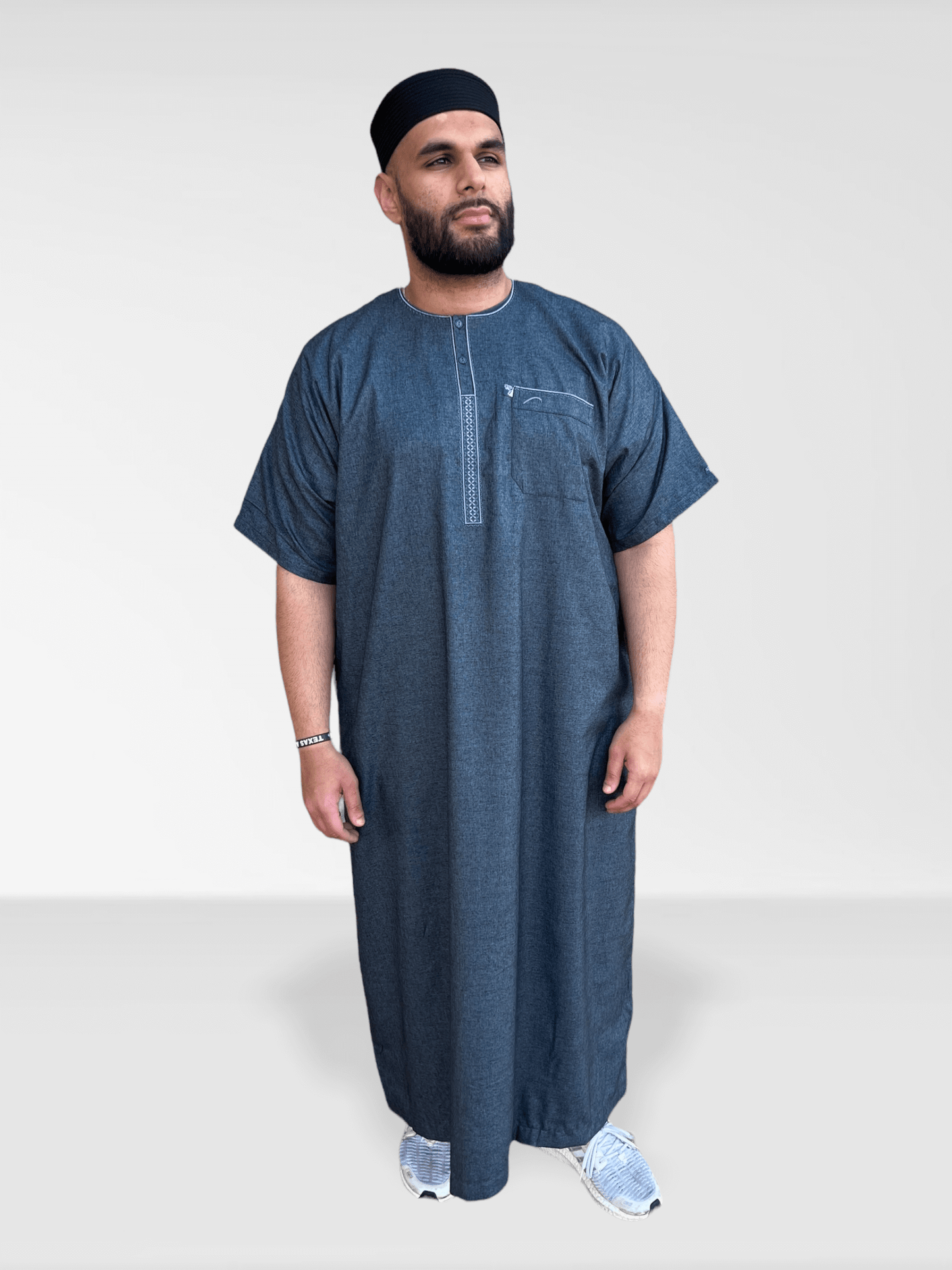 Ikaf® Half Sleeve Thobe - Dark Grey Cotton