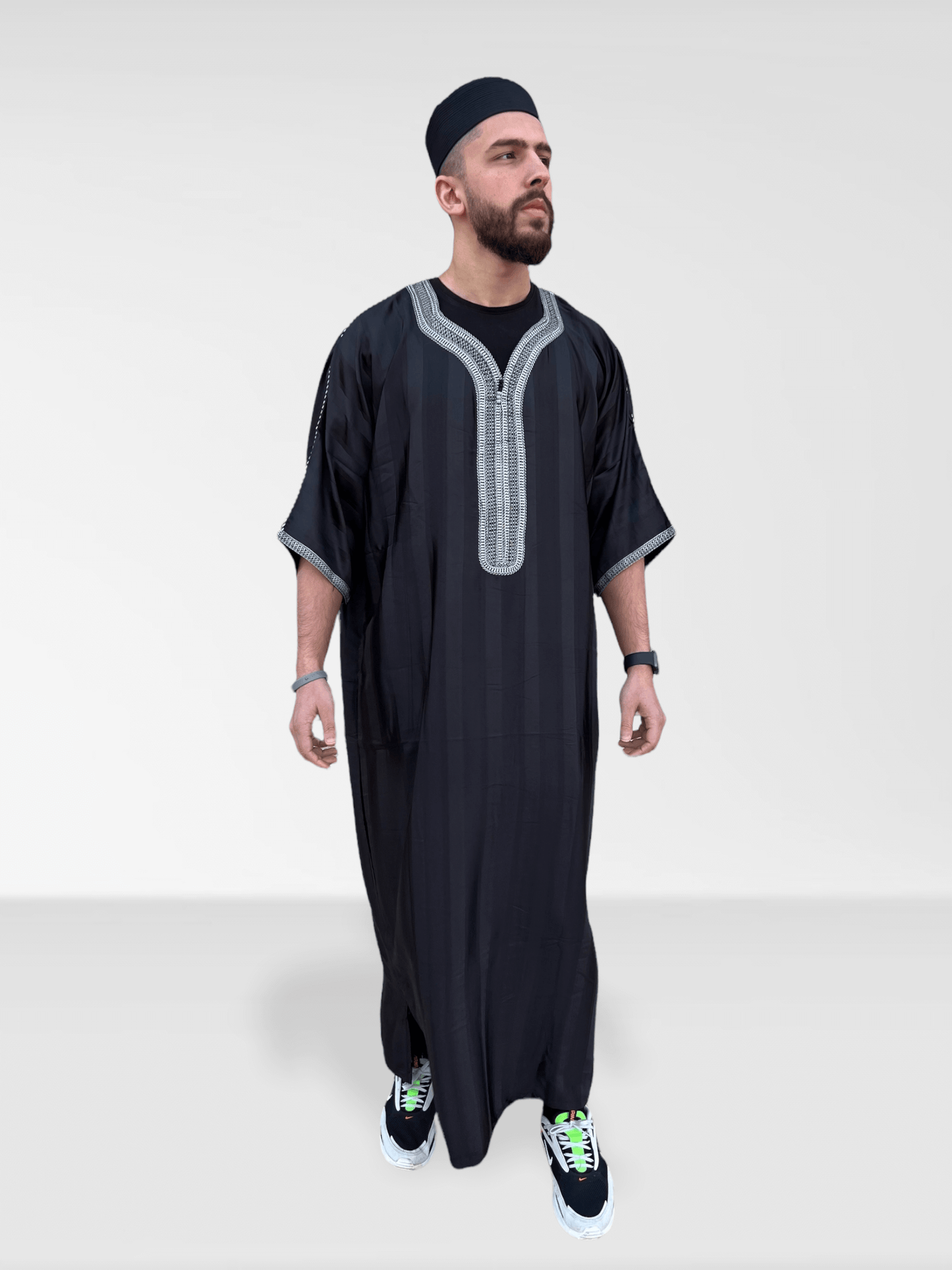 Moroccan Half Sleeve Thobe - Black/Silver