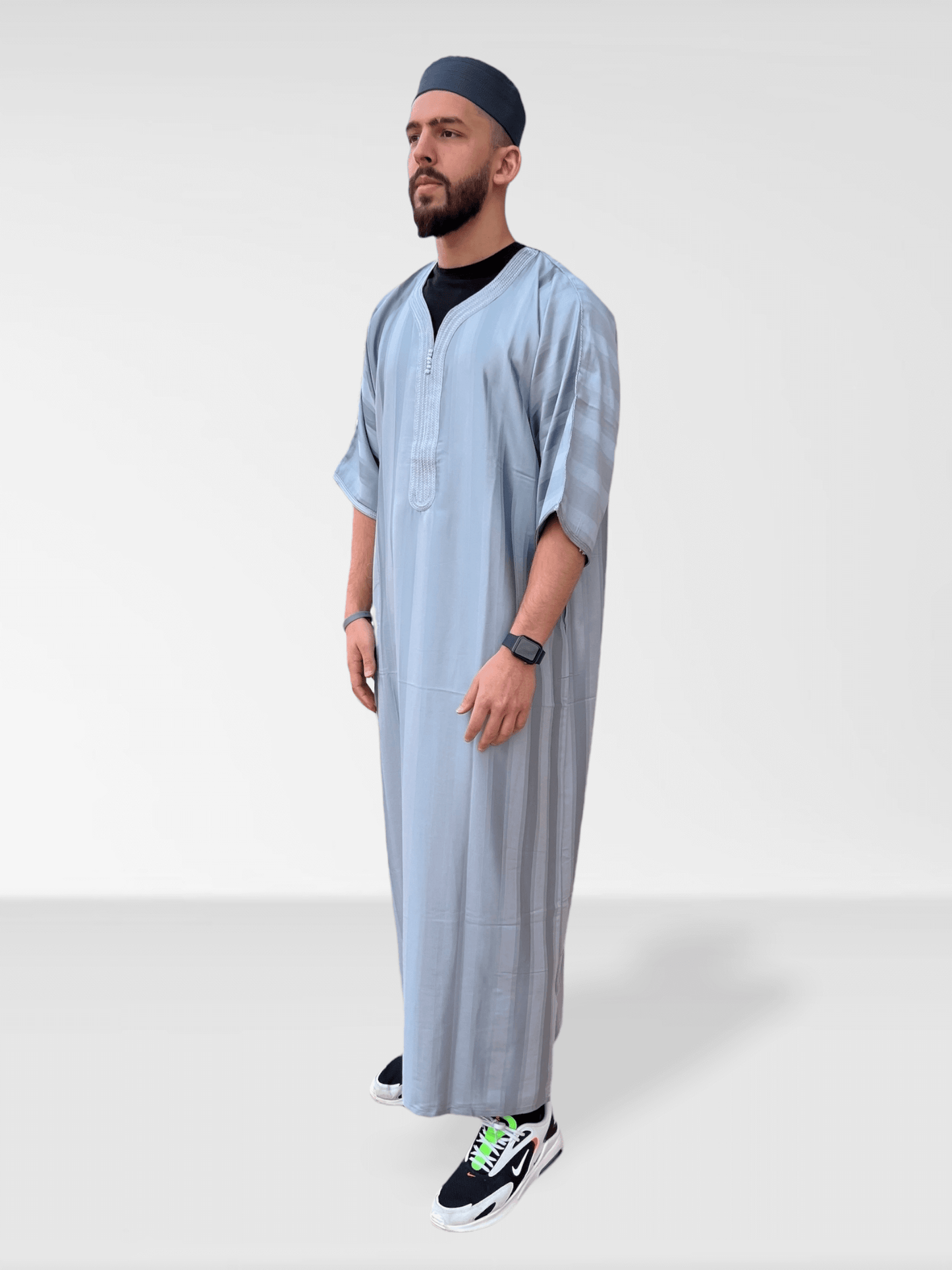 Moroccan Half Sleeve Thobe - Grey/Silver