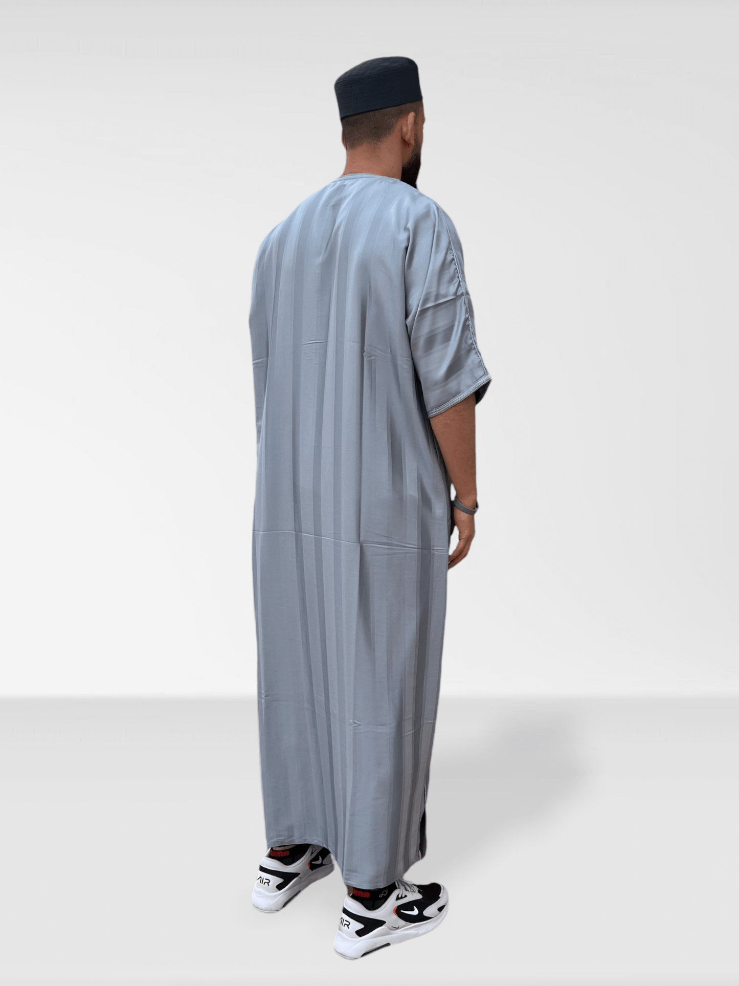 Moroccan Half Sleeve Thobe - Grey/Silver