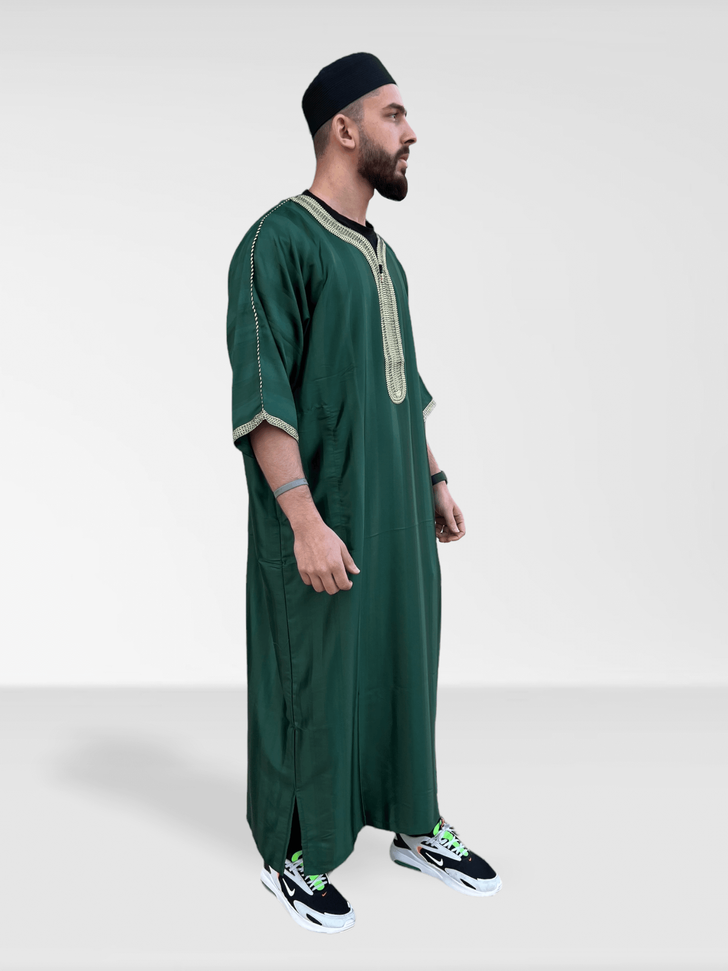 Moroccan Half Sleeve Thobe - Green/Gold