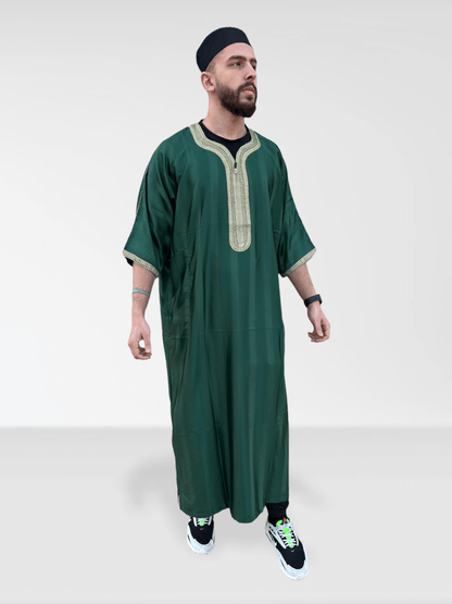 Moroccan Half Sleeve Thobe - Green/Gold