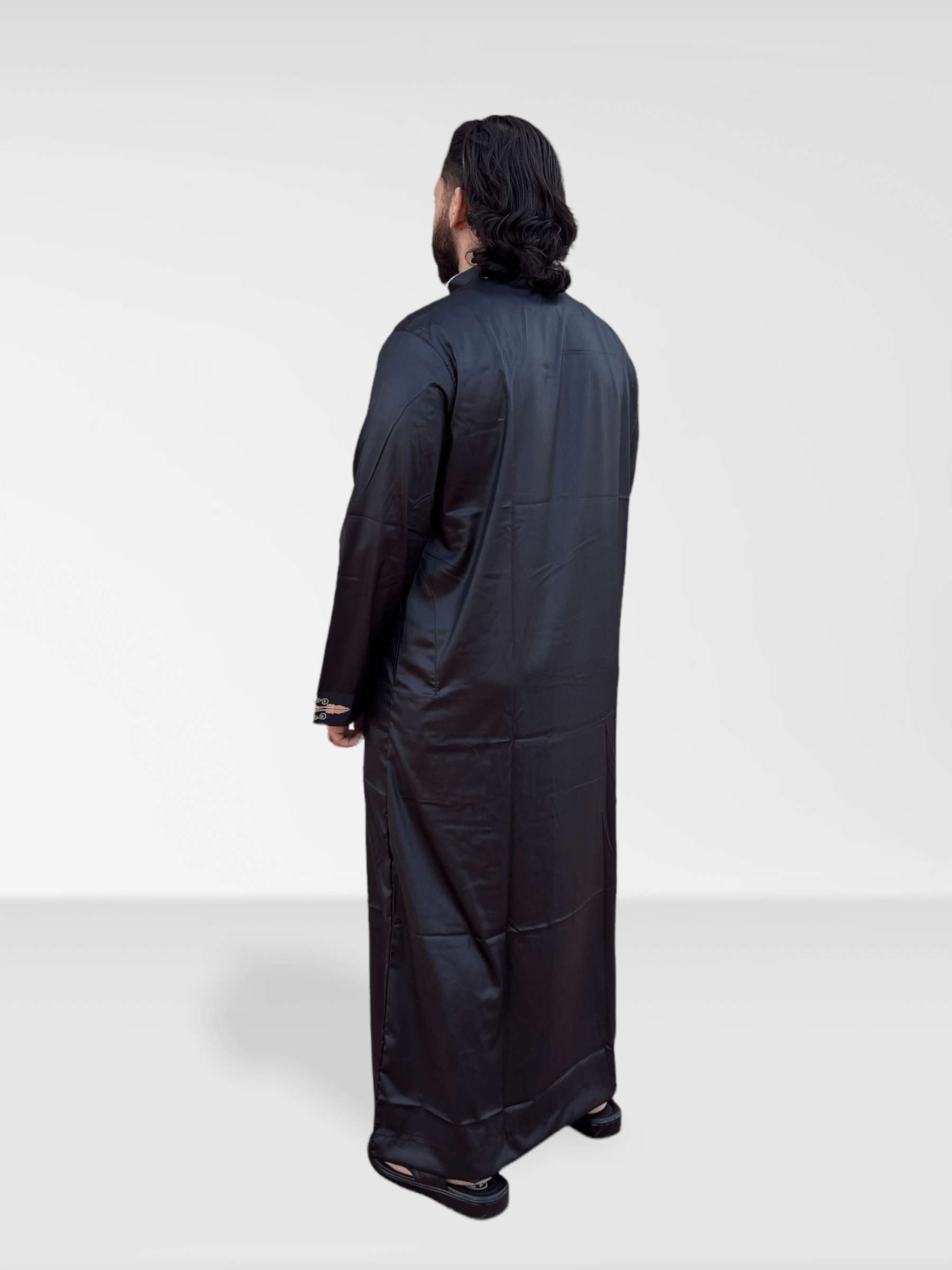 Thobe Display Embroidered Thobe - Shiny Black – Islamify