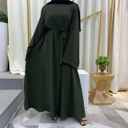 Modest Closed Abaya With Belt - Forest Green