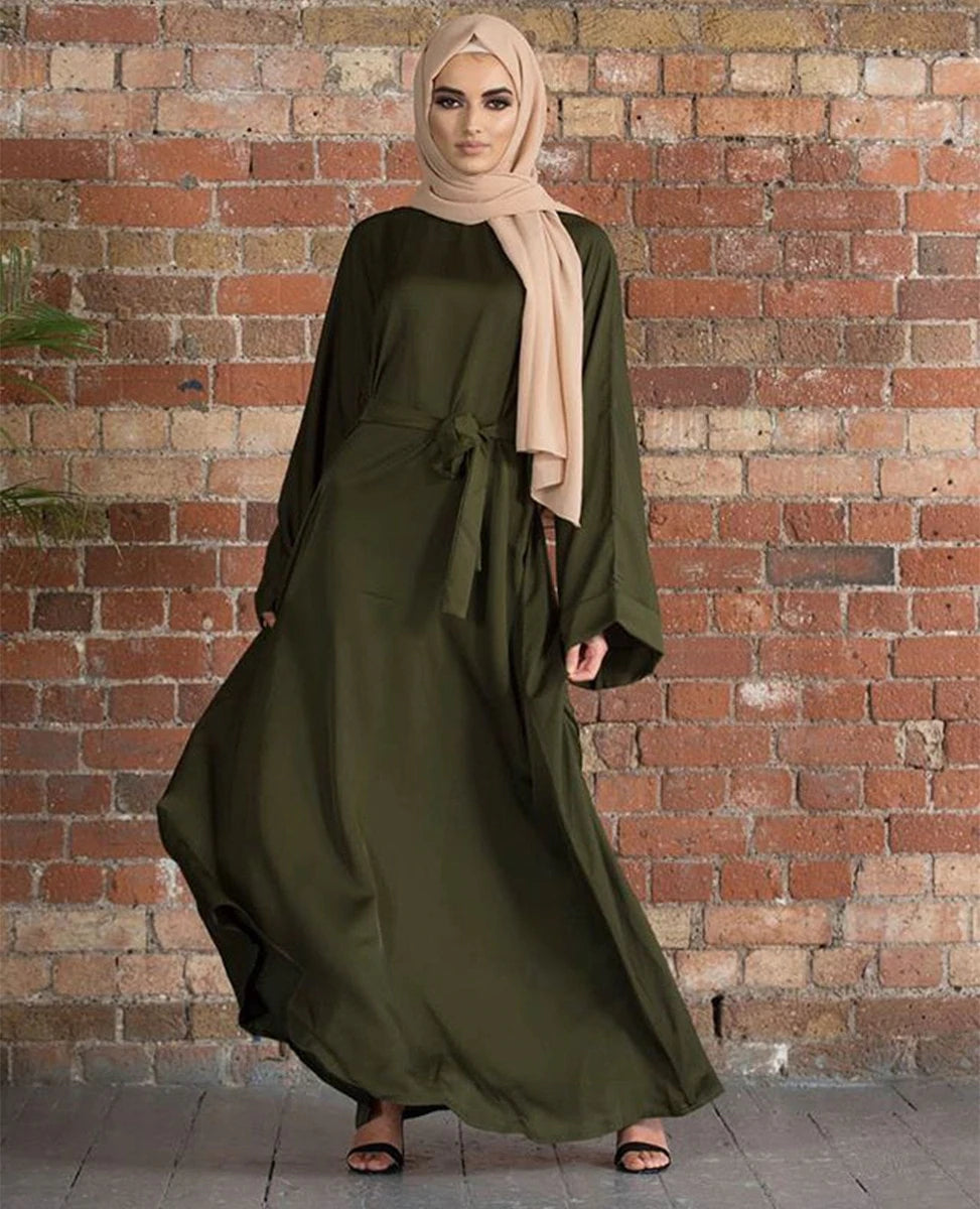 Modest Closed Abaya With Belt - Forest Green